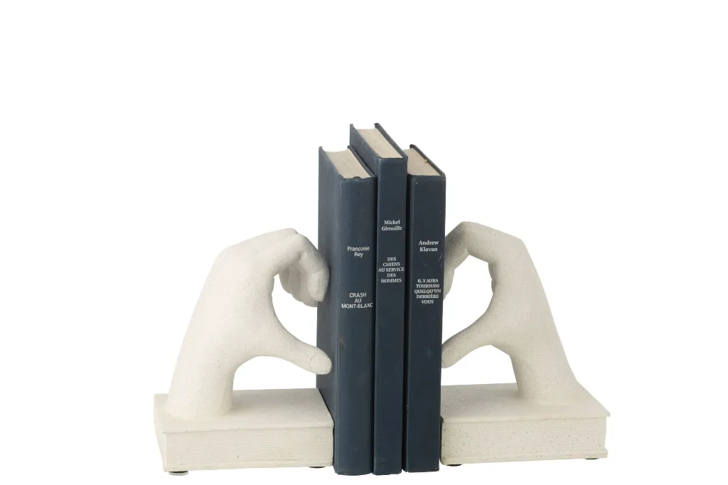 Set De 2 Serre-Livres Mains Love Polyrésine Blanc J-Line 60140-3.webp