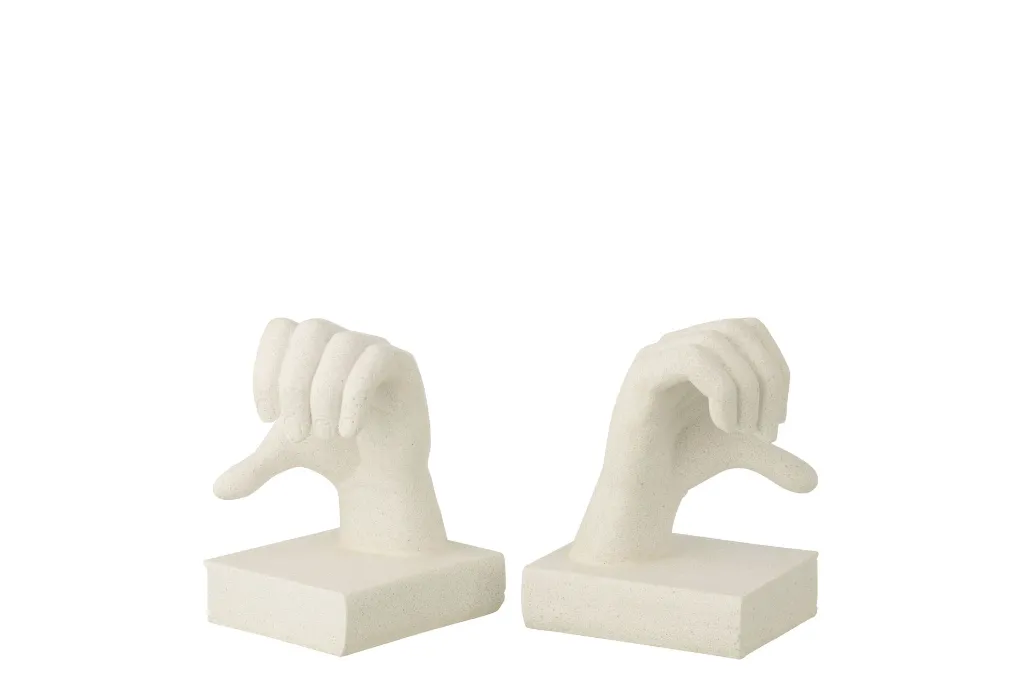 Set De 2 Serre-Livres Mains Love Polyrésine Blanc J-Line 60140-2.webp