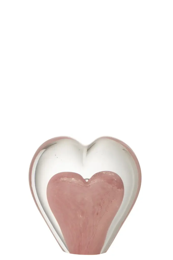 [23476] Presse-Papier Coeur En Verre Rose (S) J-Line