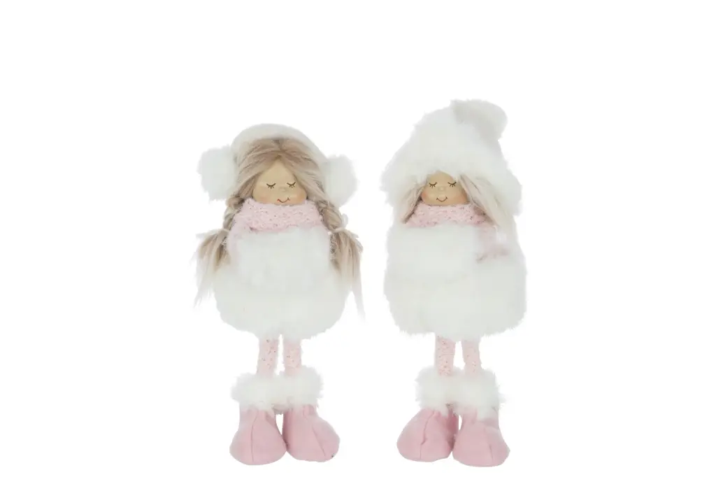 Filles Debout Chapeau Fourrure Polyester Blanc/Rose Small Assortiment De 2 (35061) J-Line