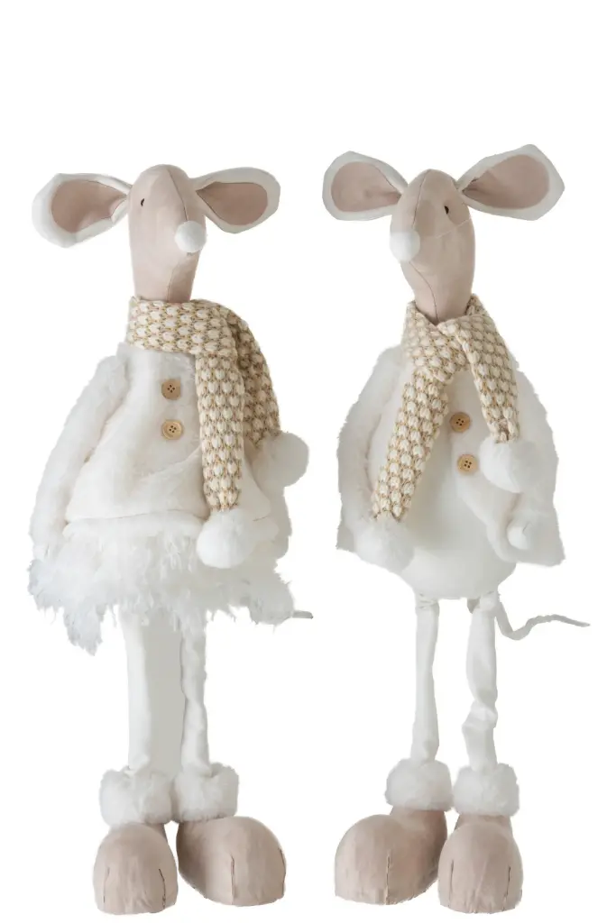 Souris Debout Decorative Textile Blanc/Beige Large Assortiment De 2 (97704) J-Line