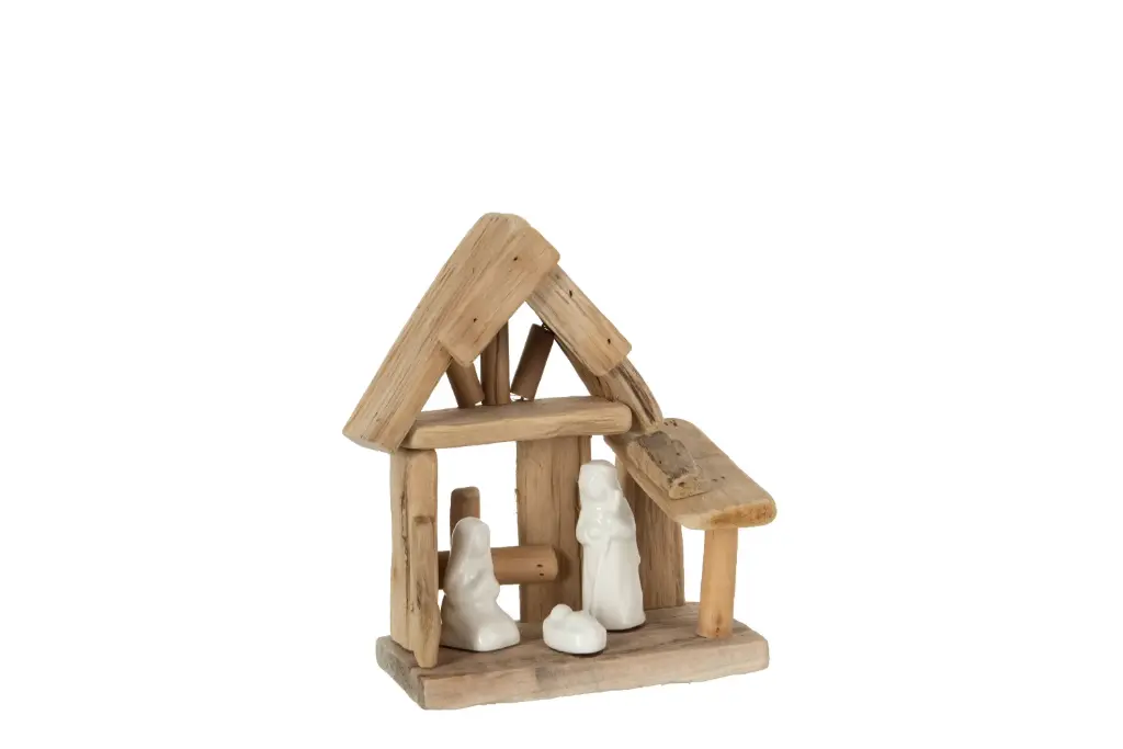 Creche Maison Bois/Ceramique Naturel/Blanc (19467) J-line