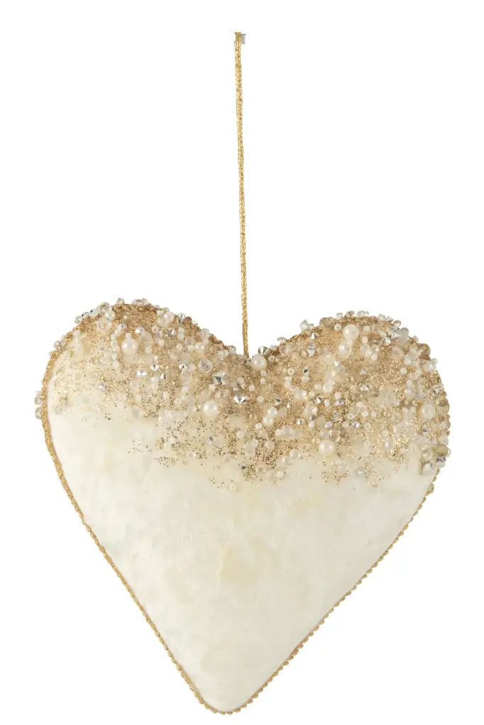 Suspension Cœur Velours Paillettes Ecru Or Large (27224) J-Line