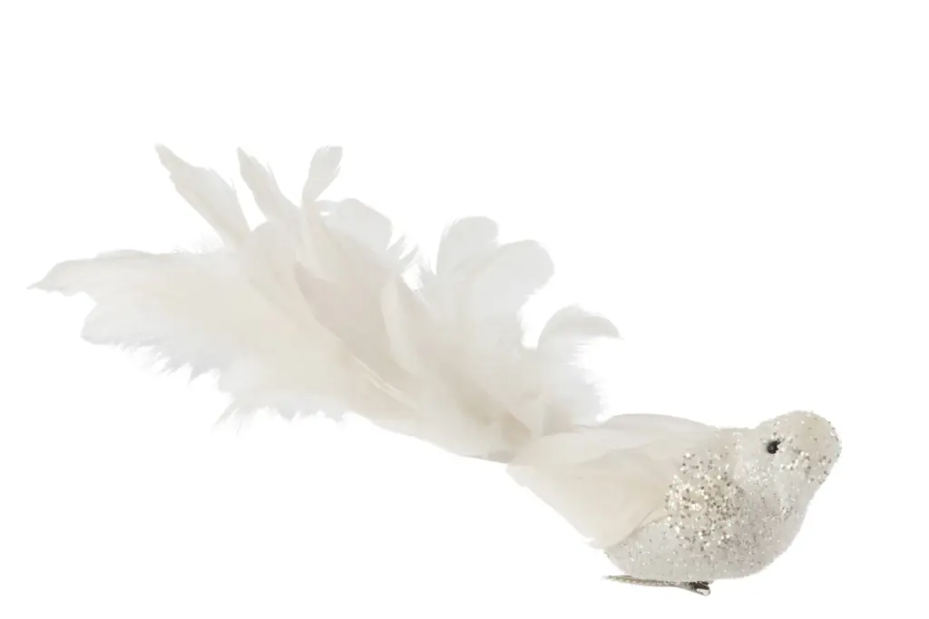 Oiseau + Clip Plumes Paillettes Blanc Large (8026) J-Line