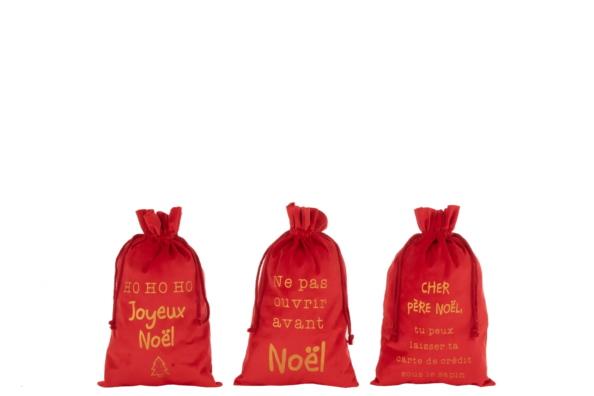 Sac Noel Francais Velours Rouge Medium Assortiment De 3 (8222) J-line