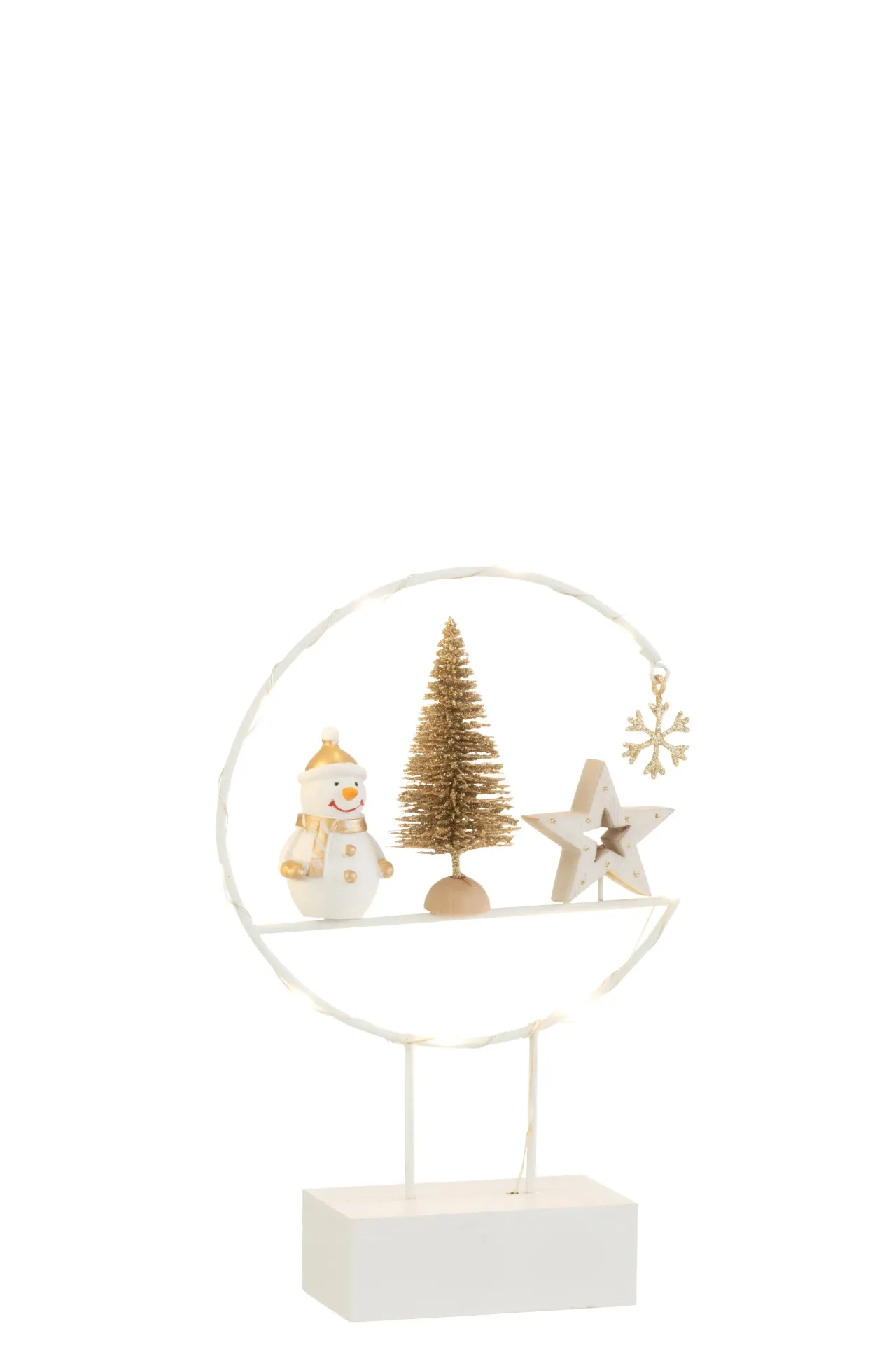 Demi-Cercle Sur Pied+Led Bonhomme De Neige Bois Blanc/Or (37143) J-line