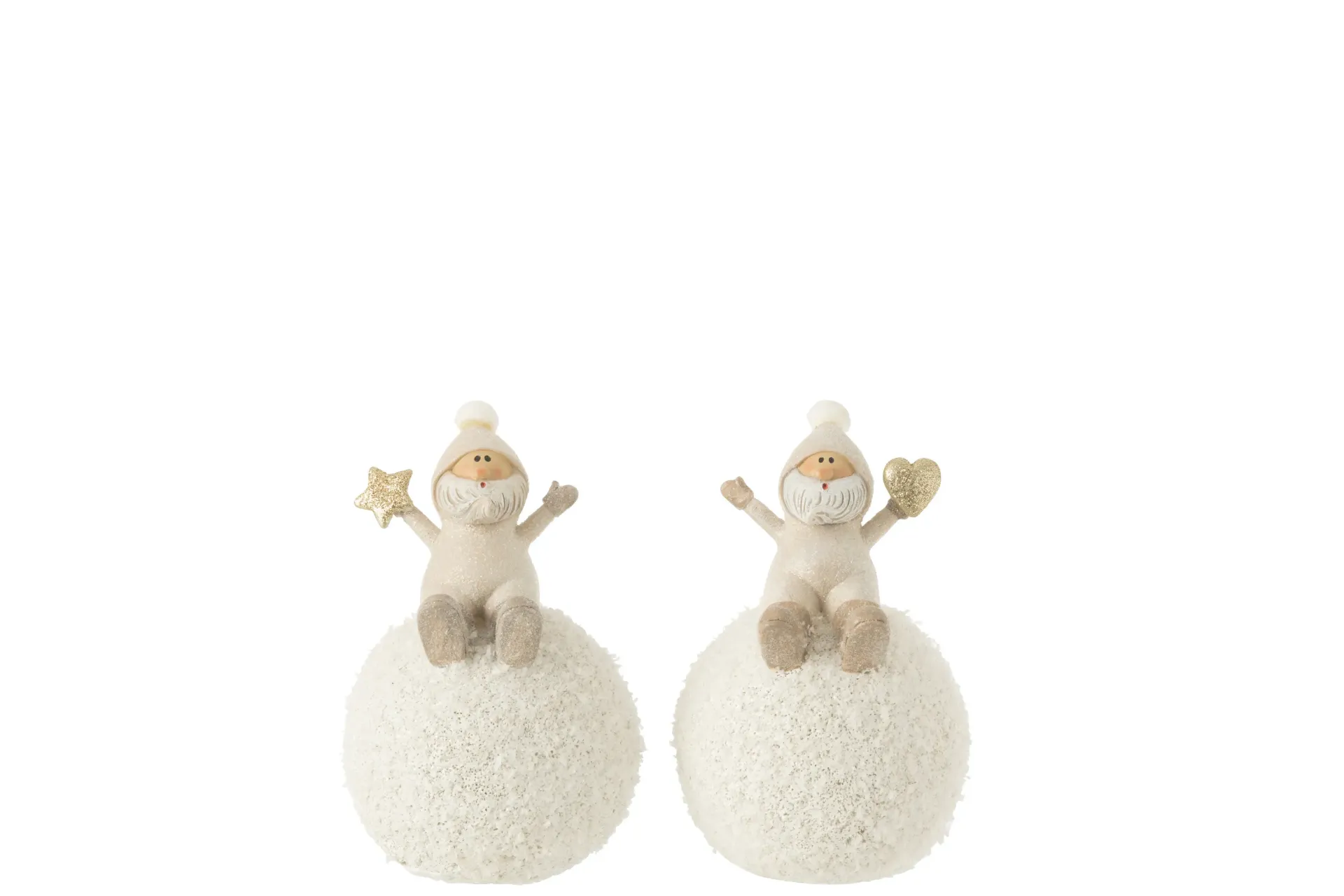 Pere Noel Sur Boule Etoile Coeur Poly Gris Assortiment De 2 (35044) J-line