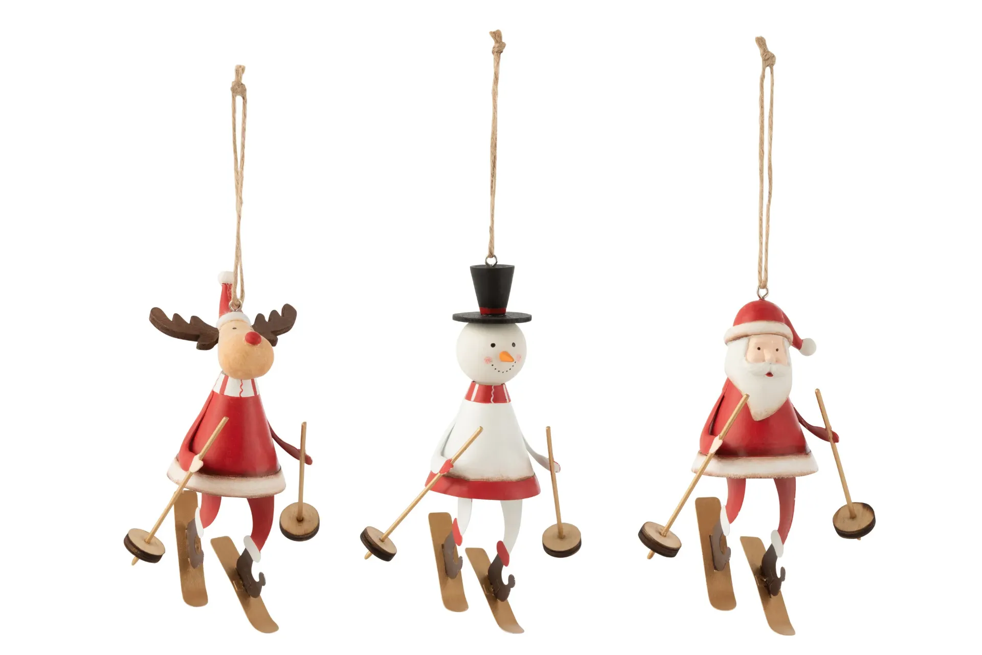 Pere Noel/Renne/Bonhomme De Neige Suspendu Metal Blanc/Rouge Assortiment De 3 (8452) J-line