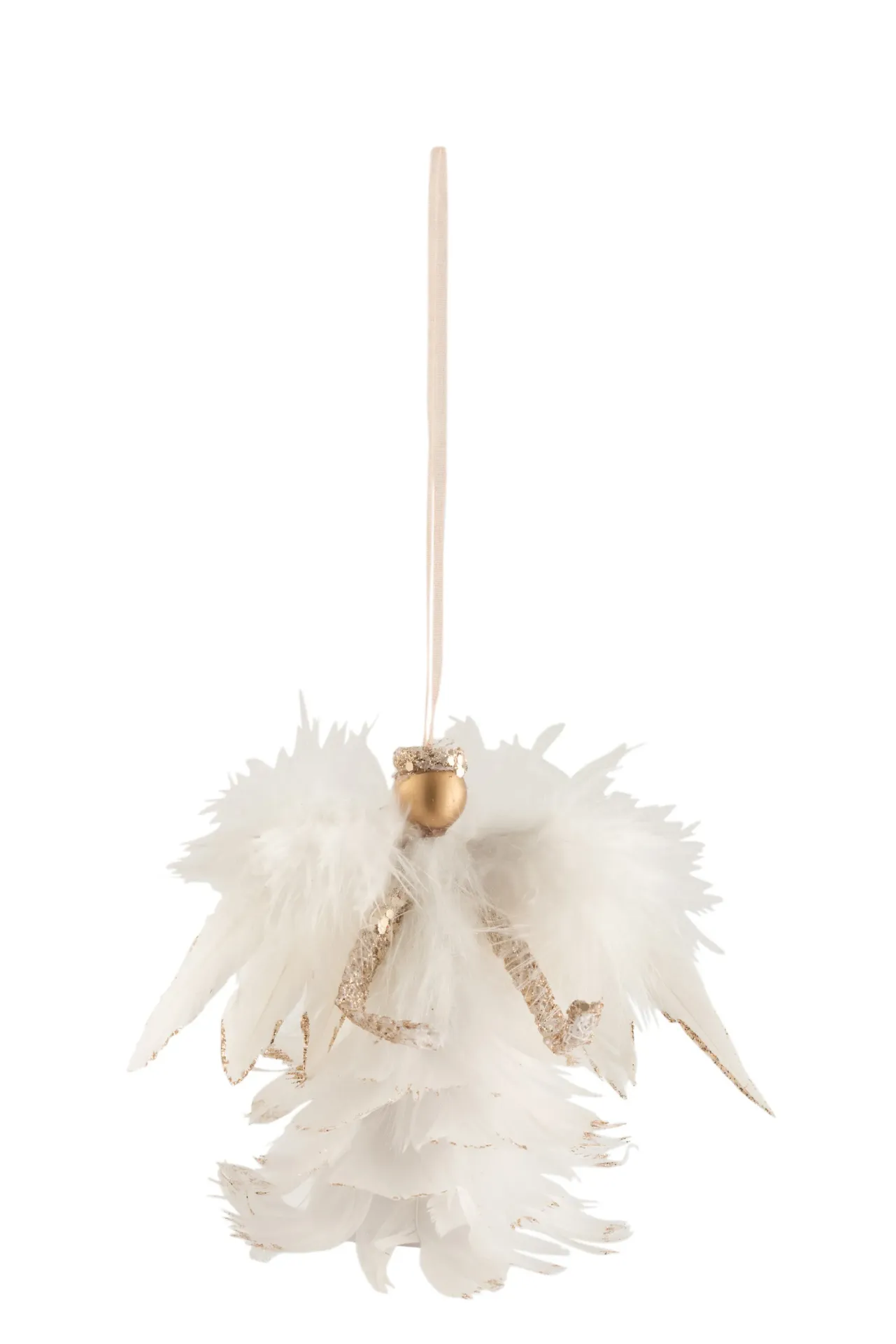 Suspension Ange + Plumes Paillettes Ecru/Or (17521) J-line