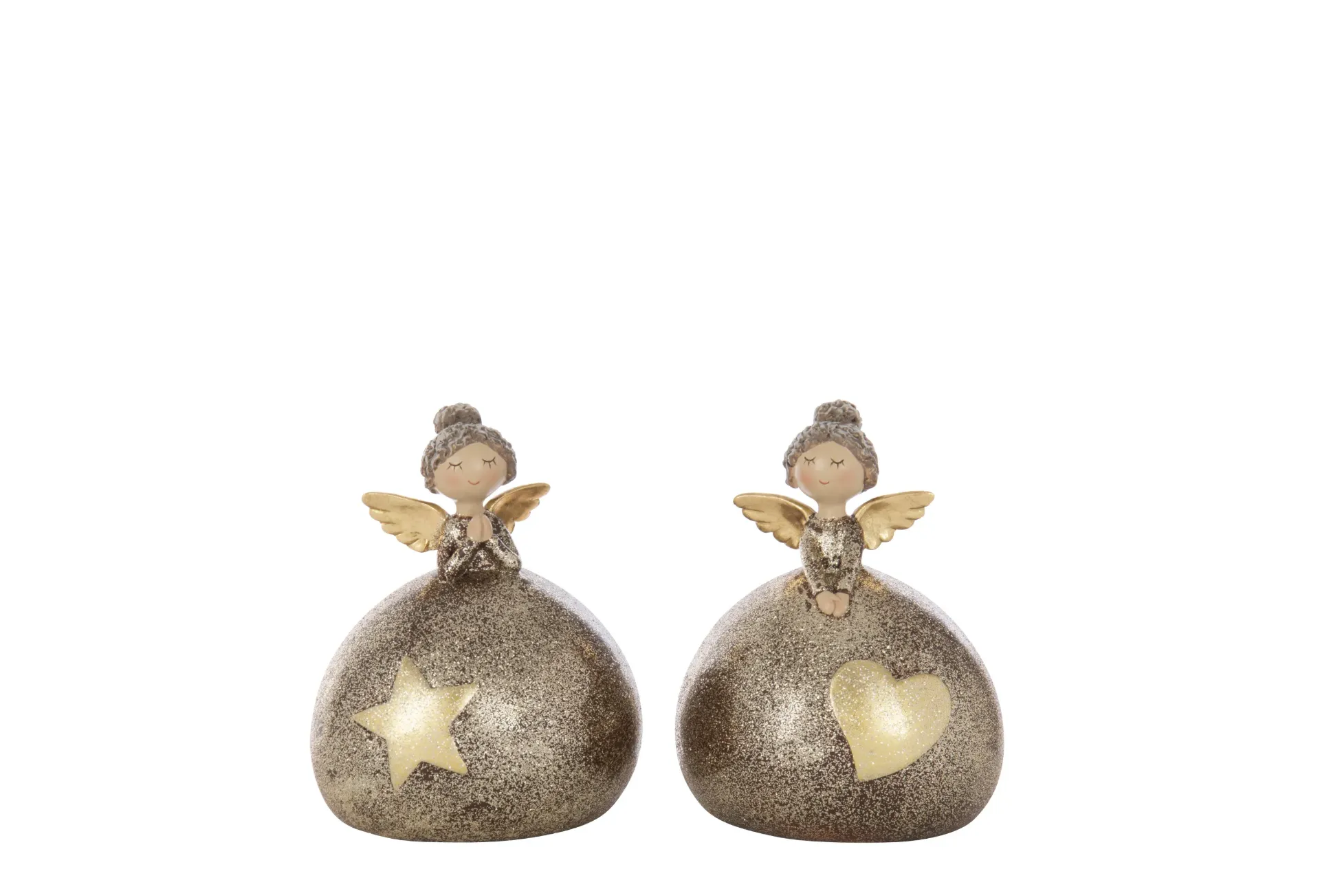 Ange Cœur + Etoile Balle Polyrésine Multicolore Large Assortiment De 2 (59620) J-line