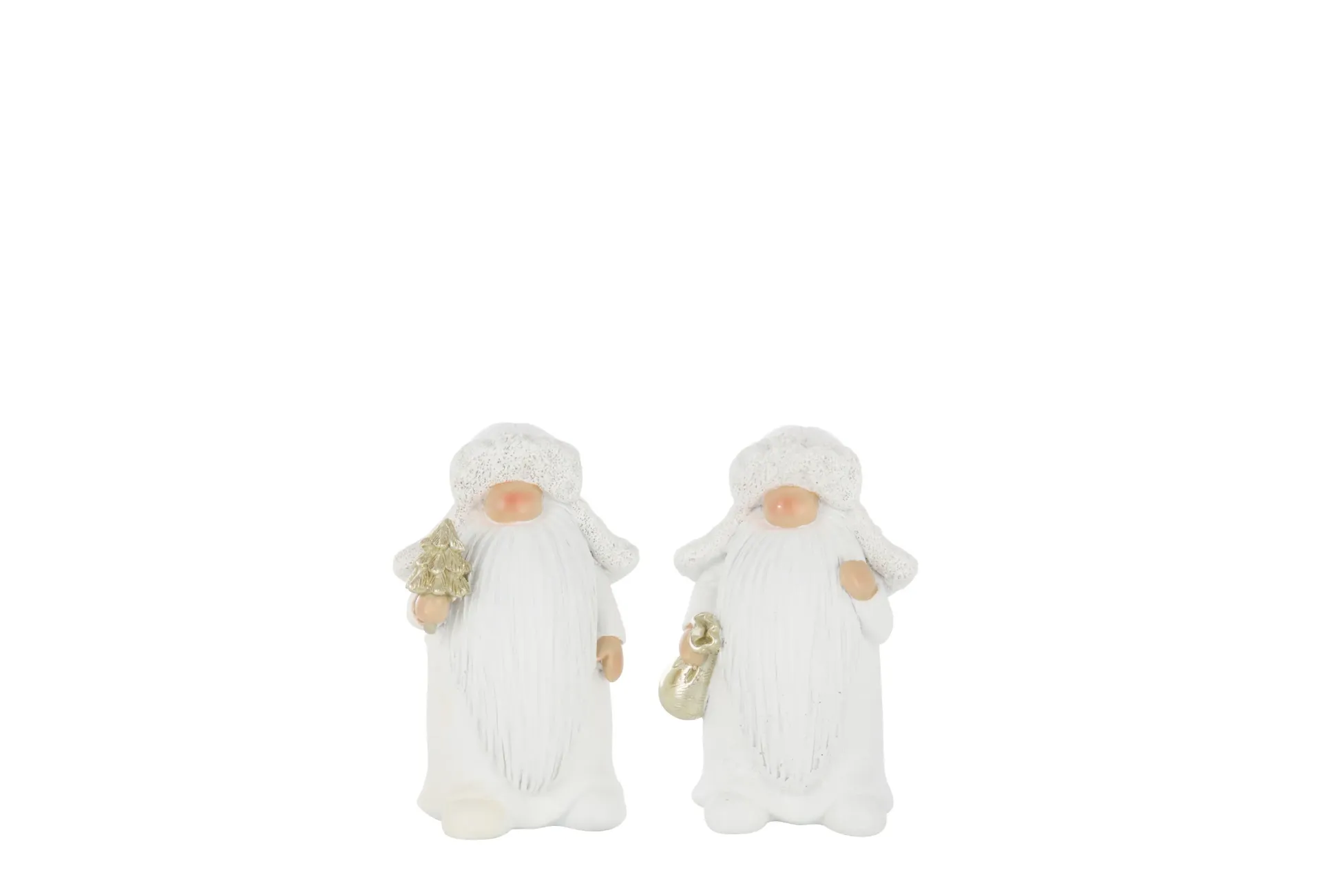 Père Noël Arbre + Sac Polyrésine Blanc/Doré Small Assortiment De 2 (59546) J-line