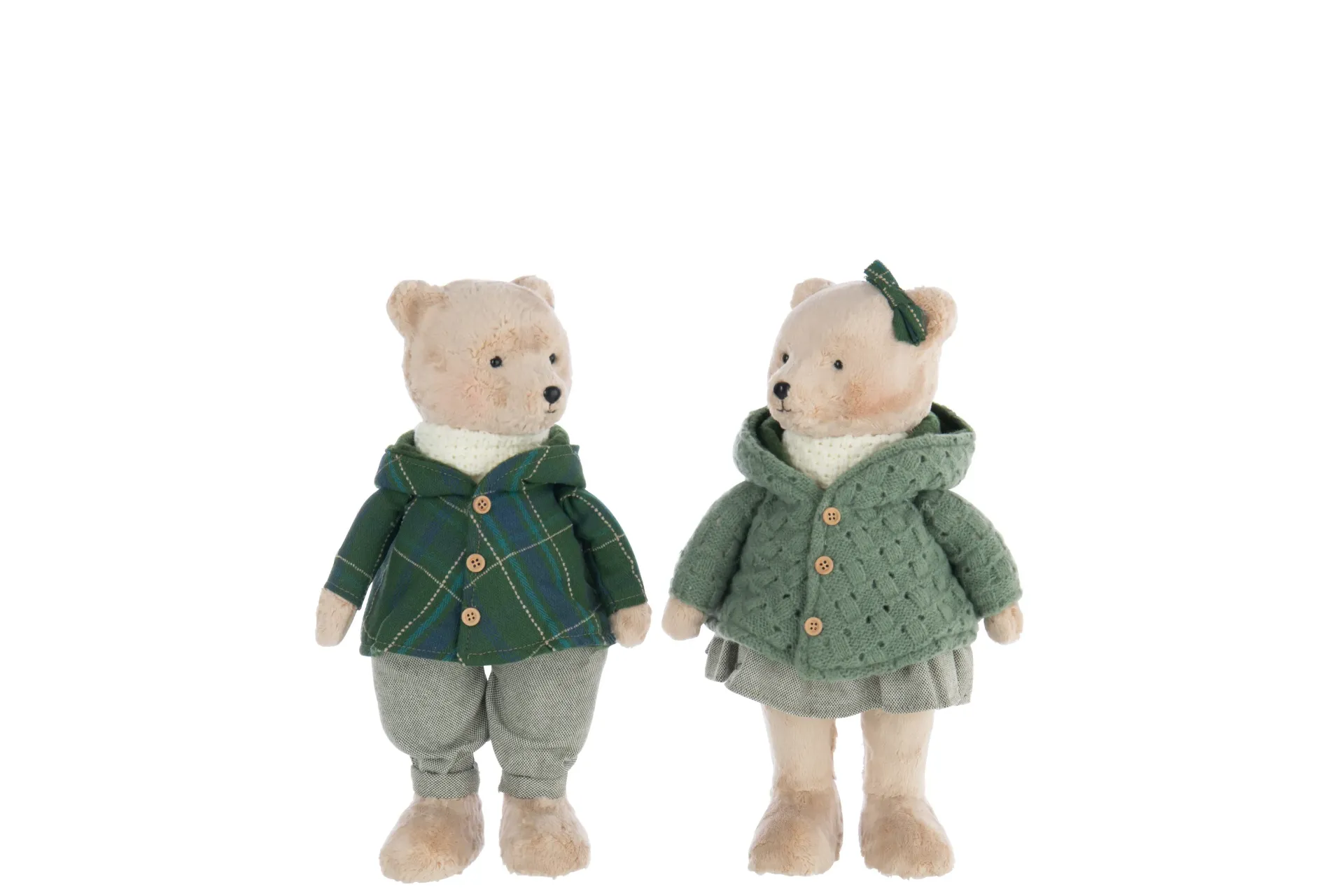 Ours Garçon/Girl Polyester Beige/Vert Foncé Assortiment De 2 (56632) J-line