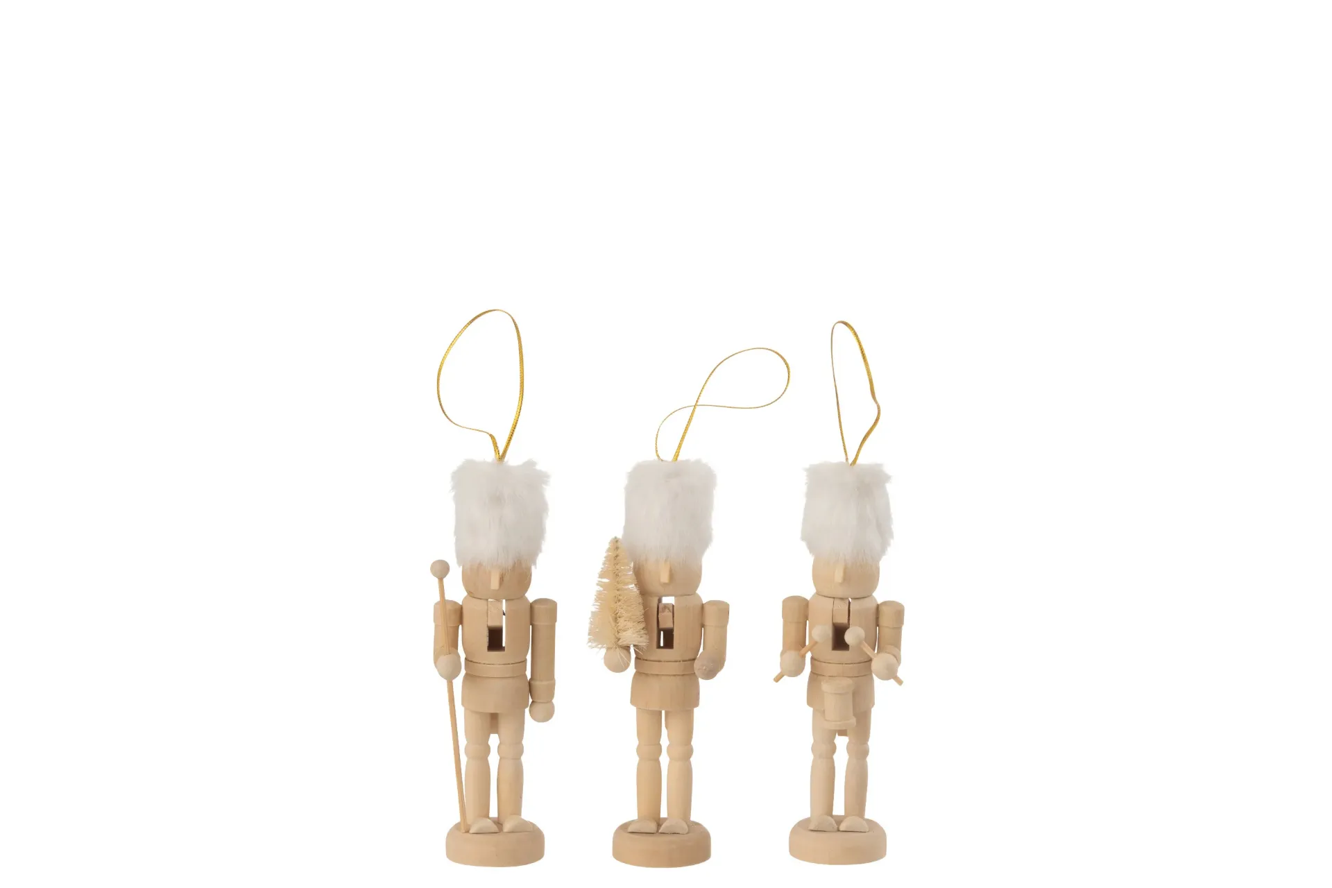 Boite De 3 Suspensions Casse-Noisettes Bois/Fourrure Natural/Blanc (49682) J-line