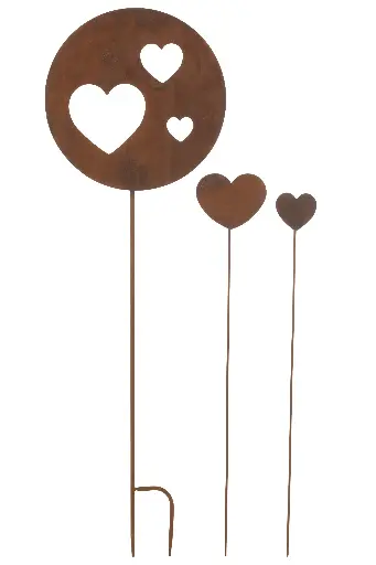 [20194] Décoration Jardin Cœur Métal Rouillé J-Line (set de 3)