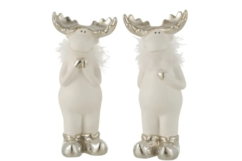 Renne Ceramique Blanc/Argent Large Assortiment De 2 (16584) J-line