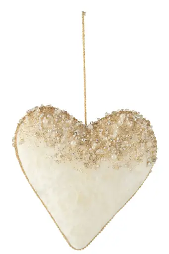 Suspension Cœur Velours Paillettes Ecru Or Large (27224) J-Line