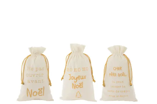 Sac Noel Velours Blanc/Or Medium Assortiment De 3 (17471) J-Line
